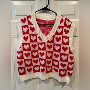 Red and White Heart Pattern Sweater Vest